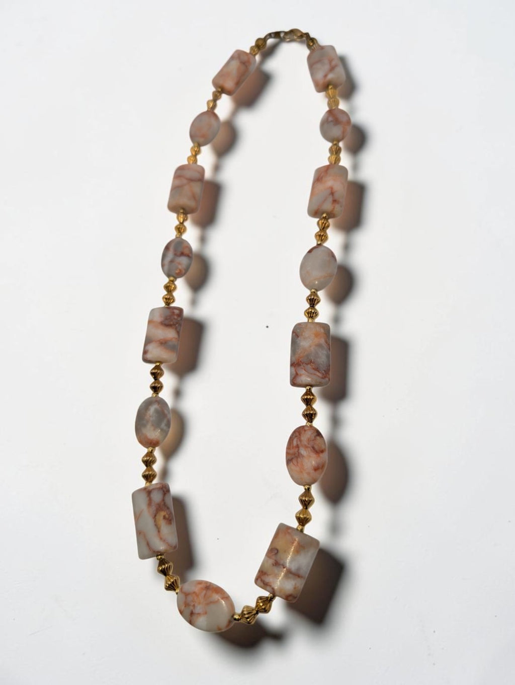 Vintage Jasper Pink and White Beaded Necklace, 18"