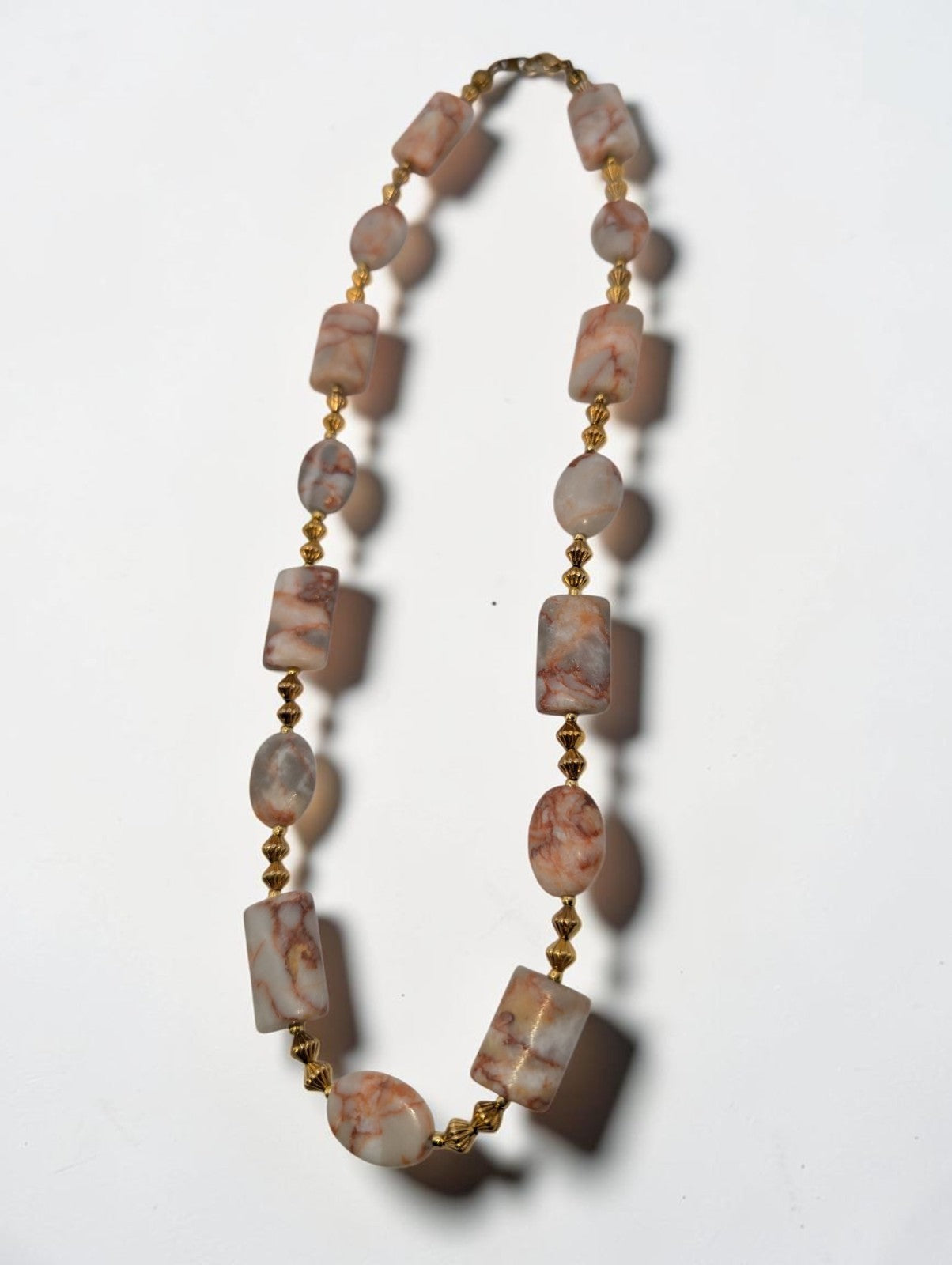 Vintage Jasper Pink and White Beaded Necklace, 18"
