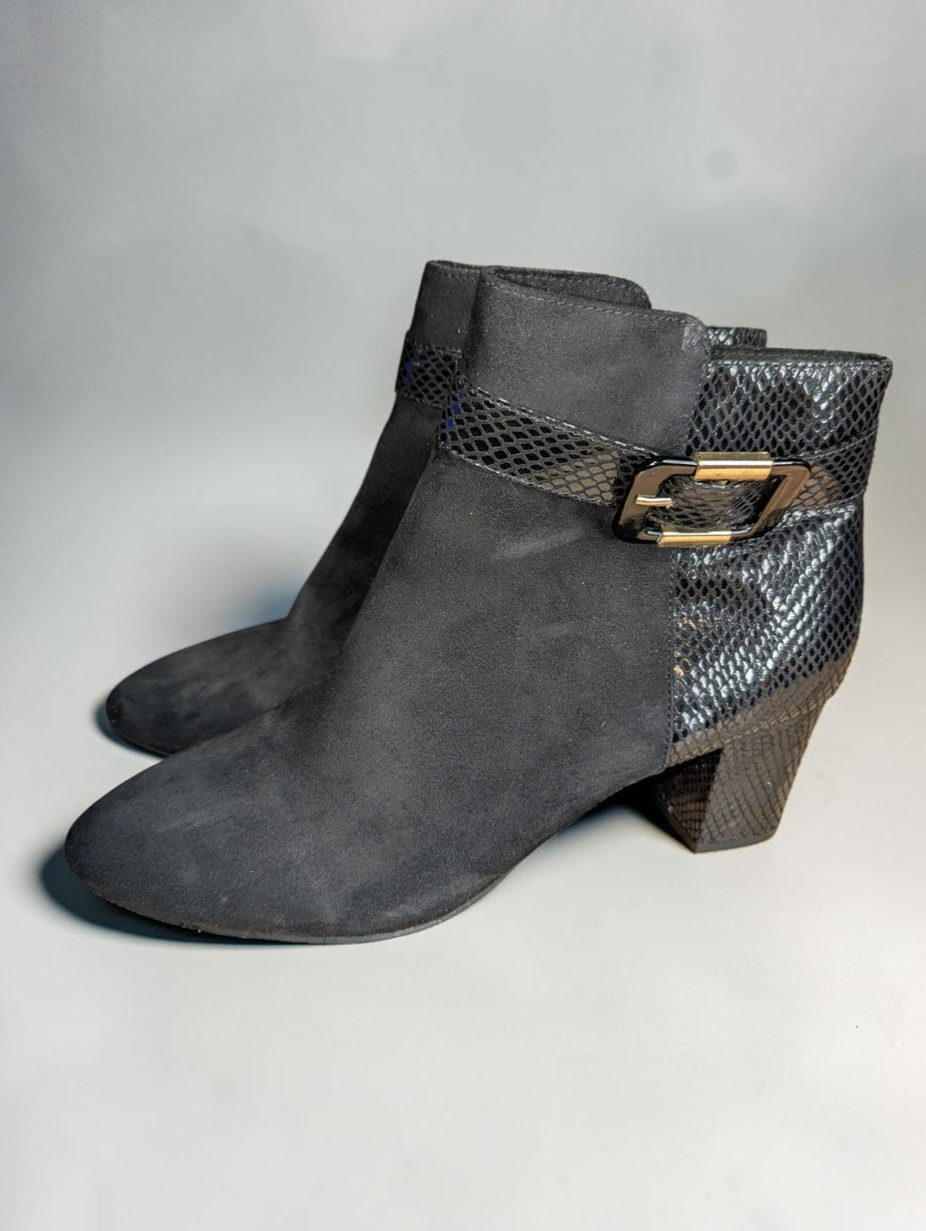 Karen Scott Ivvy Mixed Media Booties Black Faux Suede and Snakeskin, Size 10.5