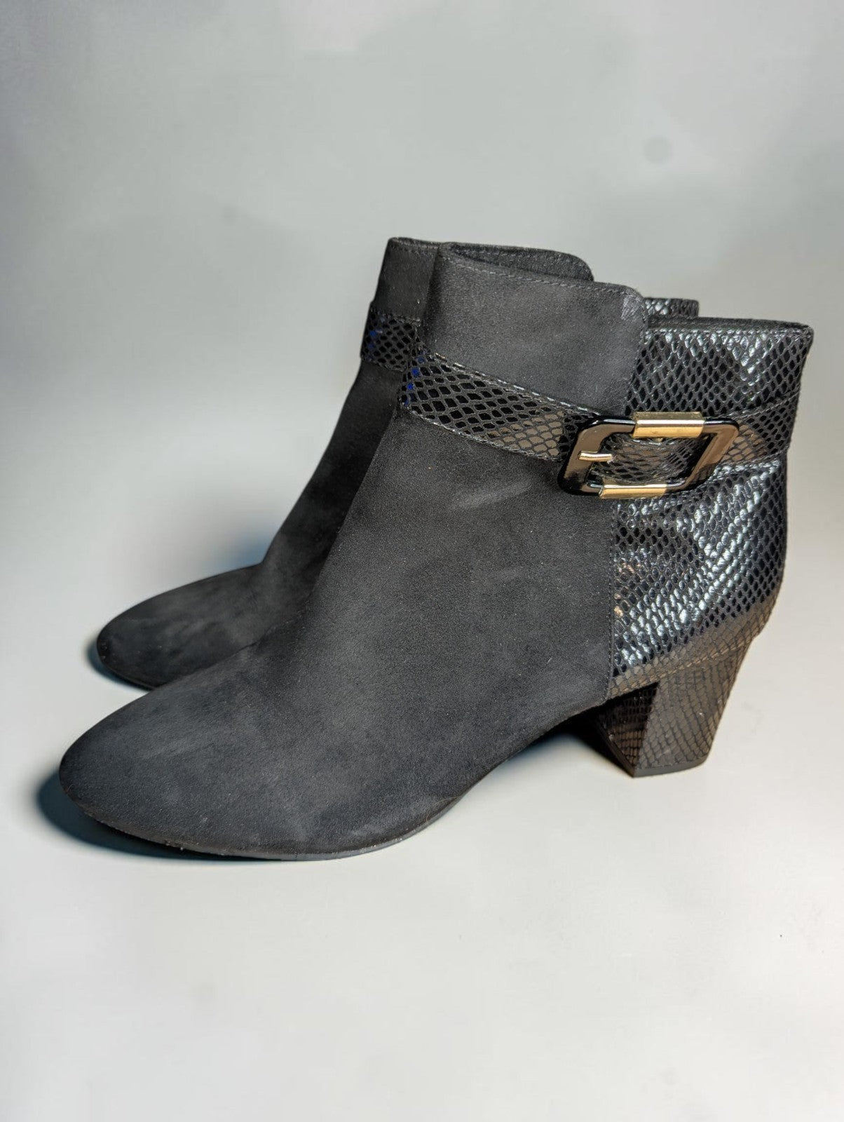 Karen Scott Ivvy Mixed Media Booties Black Faux Suede and Snakeskin, Size 10.5