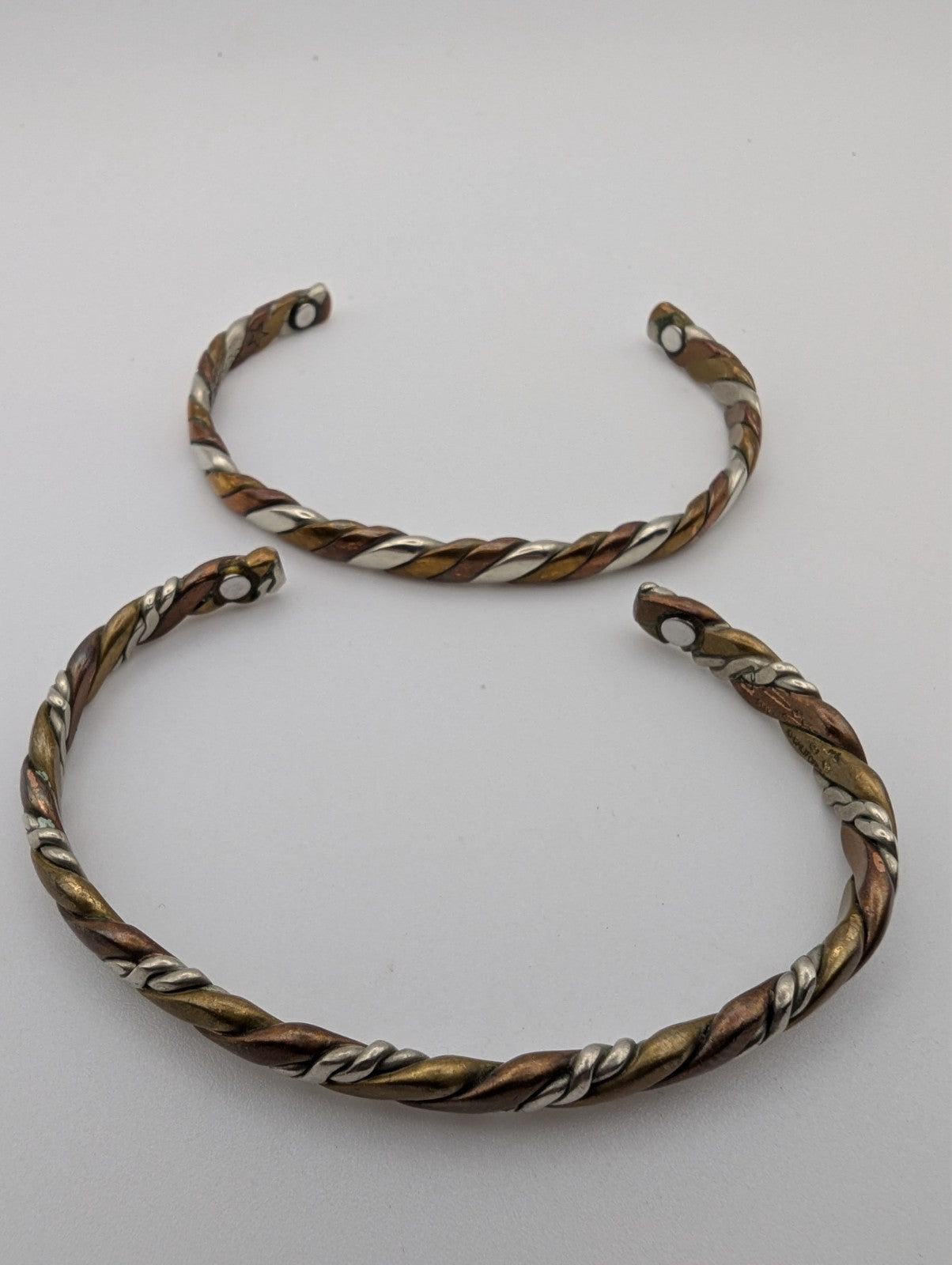Set of 2 Sergio Lub Braided Cuff Bracelets Copper, Brass, Silver Mix Metal, 7.5"