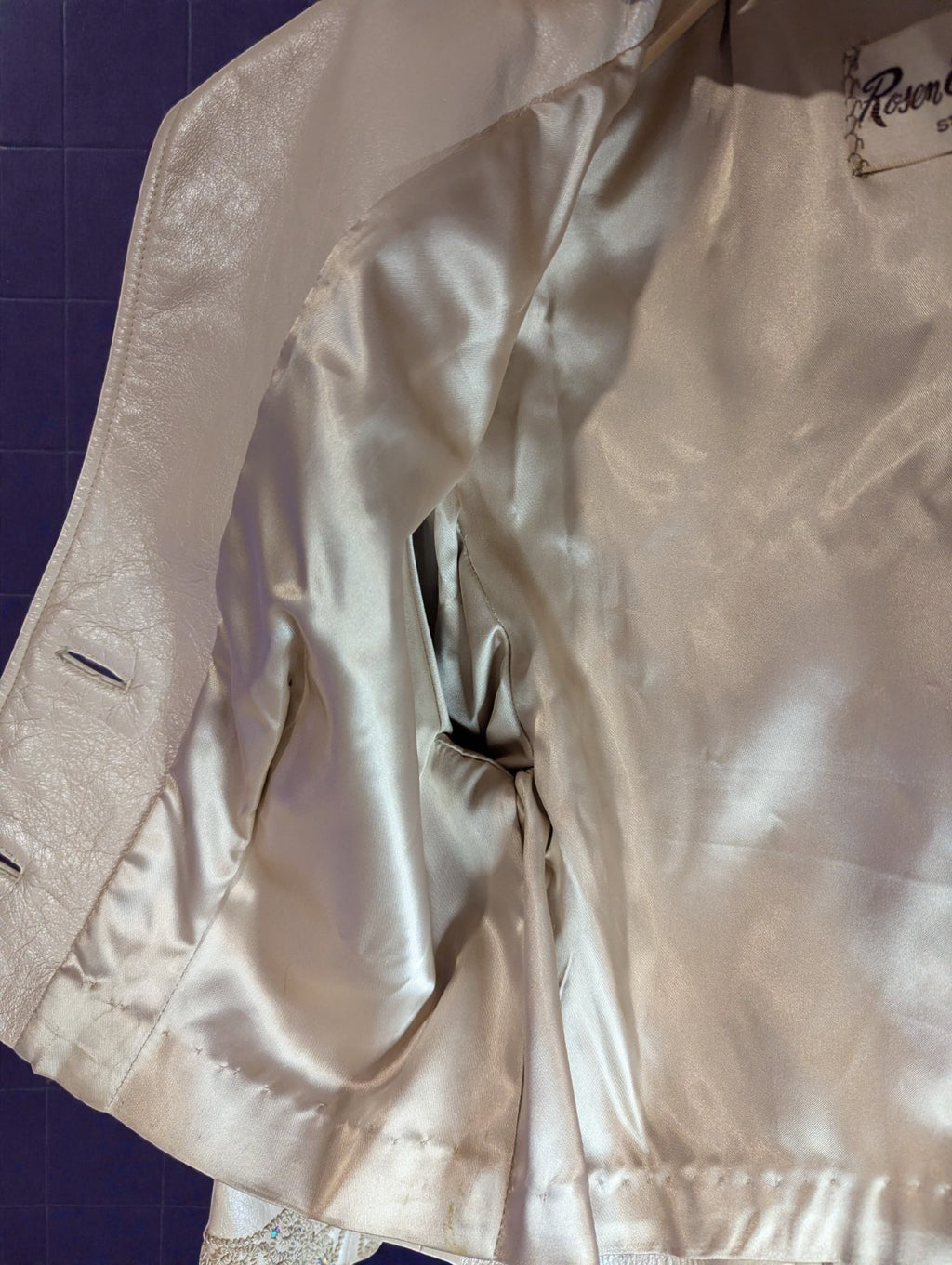 Vintage Women's Cream Leather Rosen Engelson Embroidered Crystal Jacket, Small
