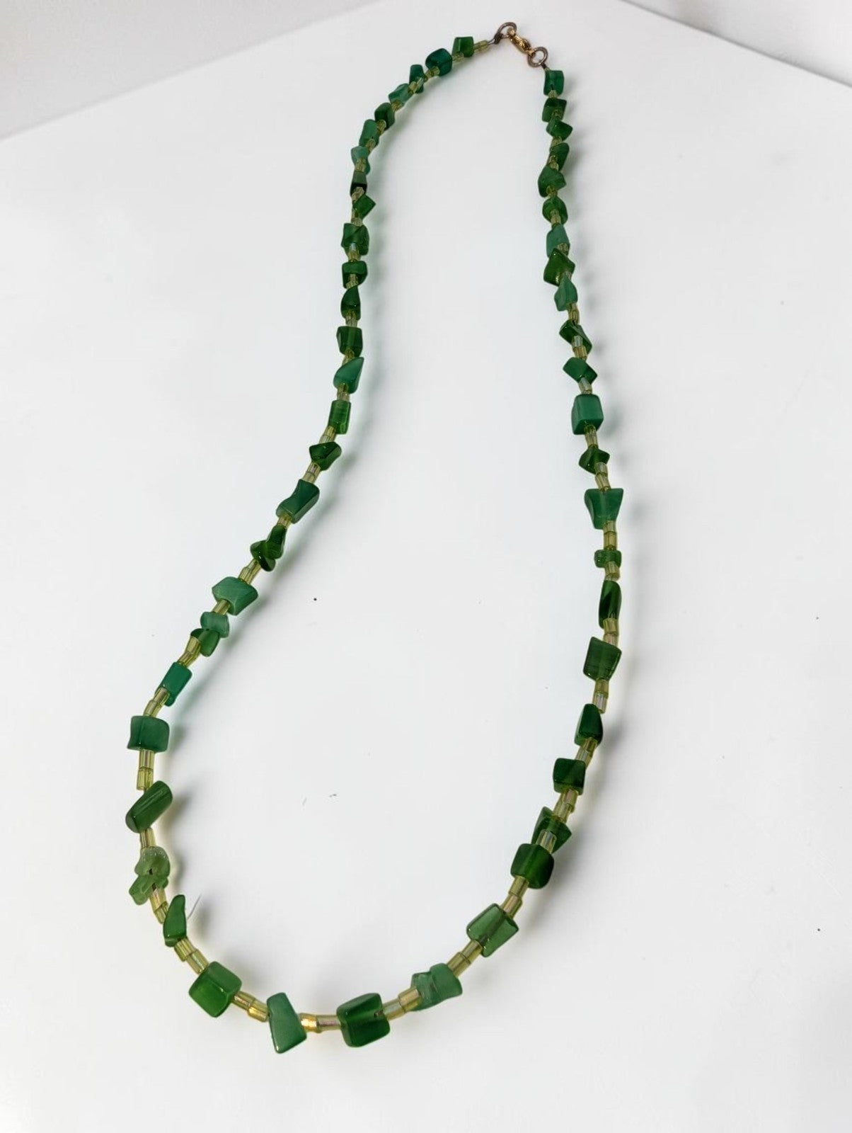 Vintage Green Glass Beaded Necklace, 18"