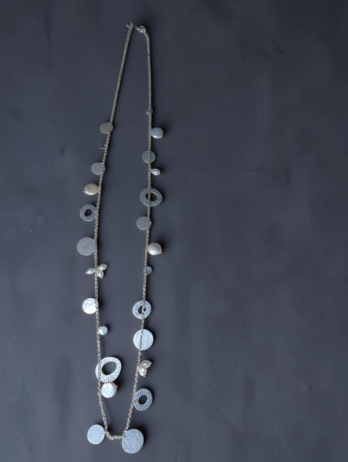 Silpada "Pearl of a Girl" Necklace, Sterling Silver Disks and Freshwater Pearls