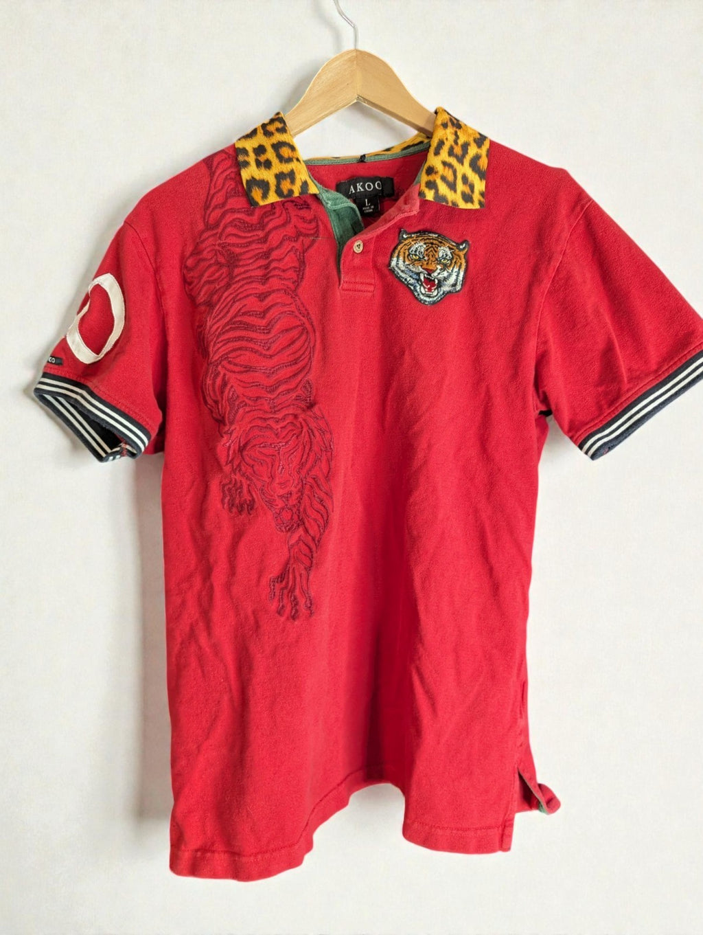 Akoo Polo Tiger Men's Shirt Leopard Collar, Size Large
