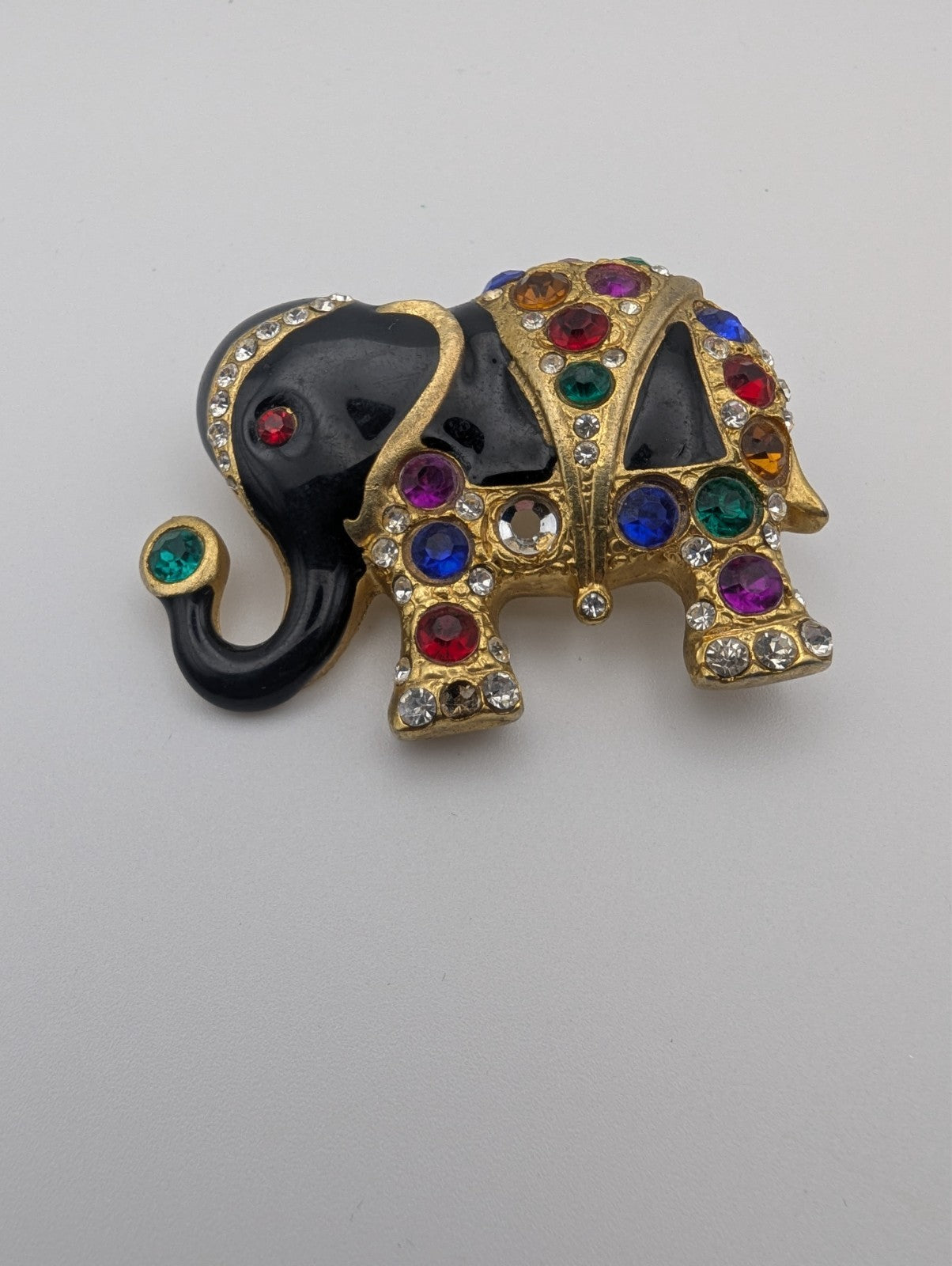 Vintage Elephant Multi-Color Crystal Brooch