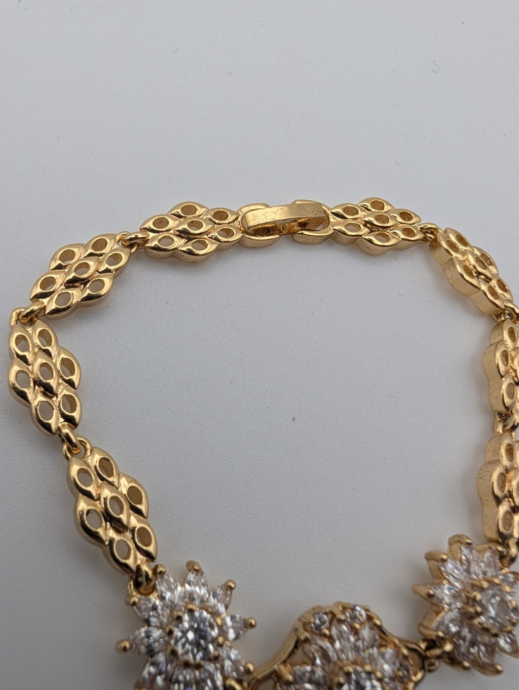 High Quality CZ Flower Gold Plated Bracelet, 7"