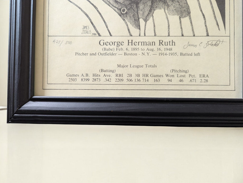 Babe Ruth Limited Edition Print by James Zotalis #425/500, Signed by Artist