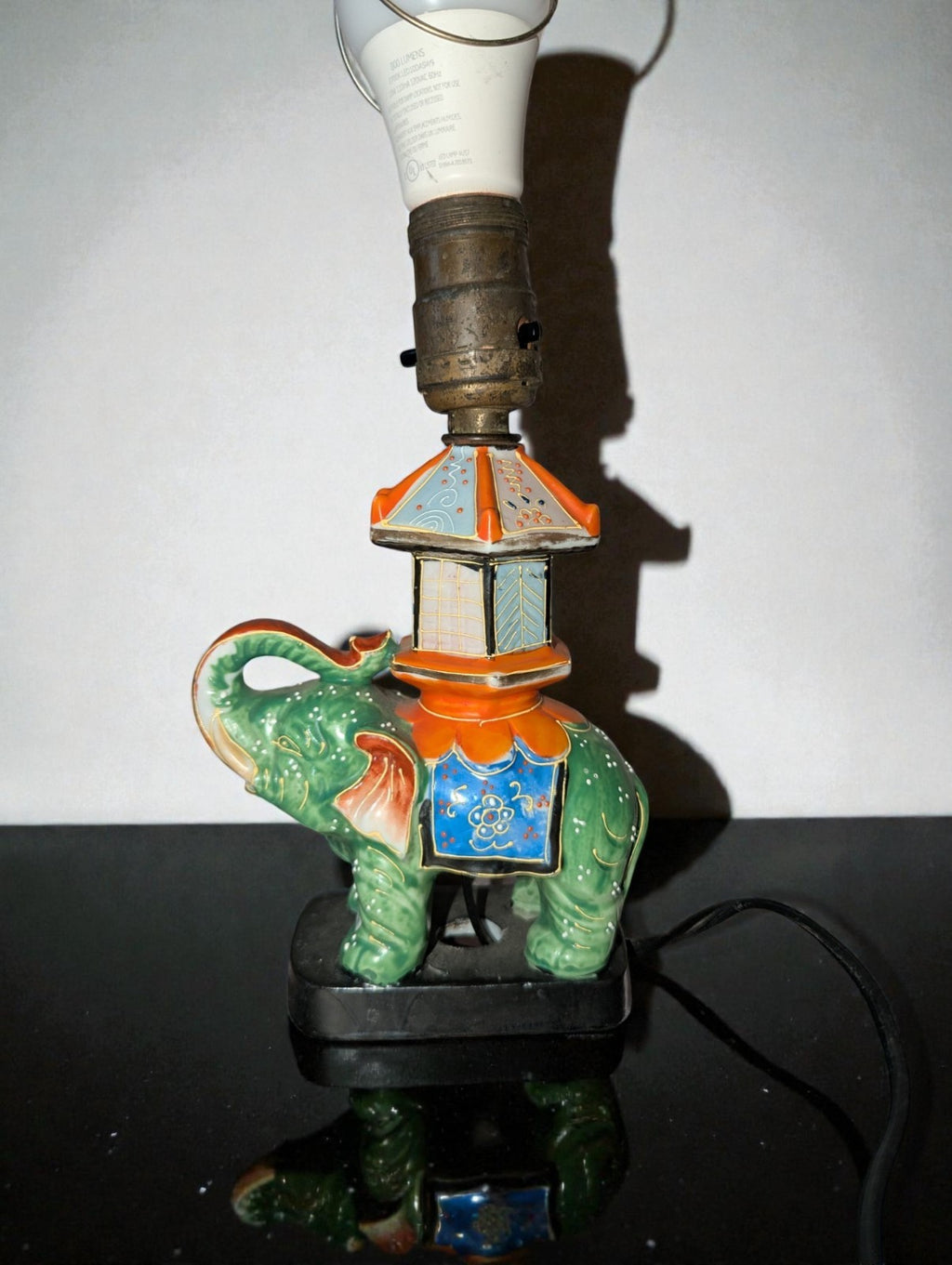 Vintage Japanese Satsuma Elephant Table Lamp, Works