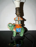 Vintage Japanese Satsuma Elephant Table Lamp, Works