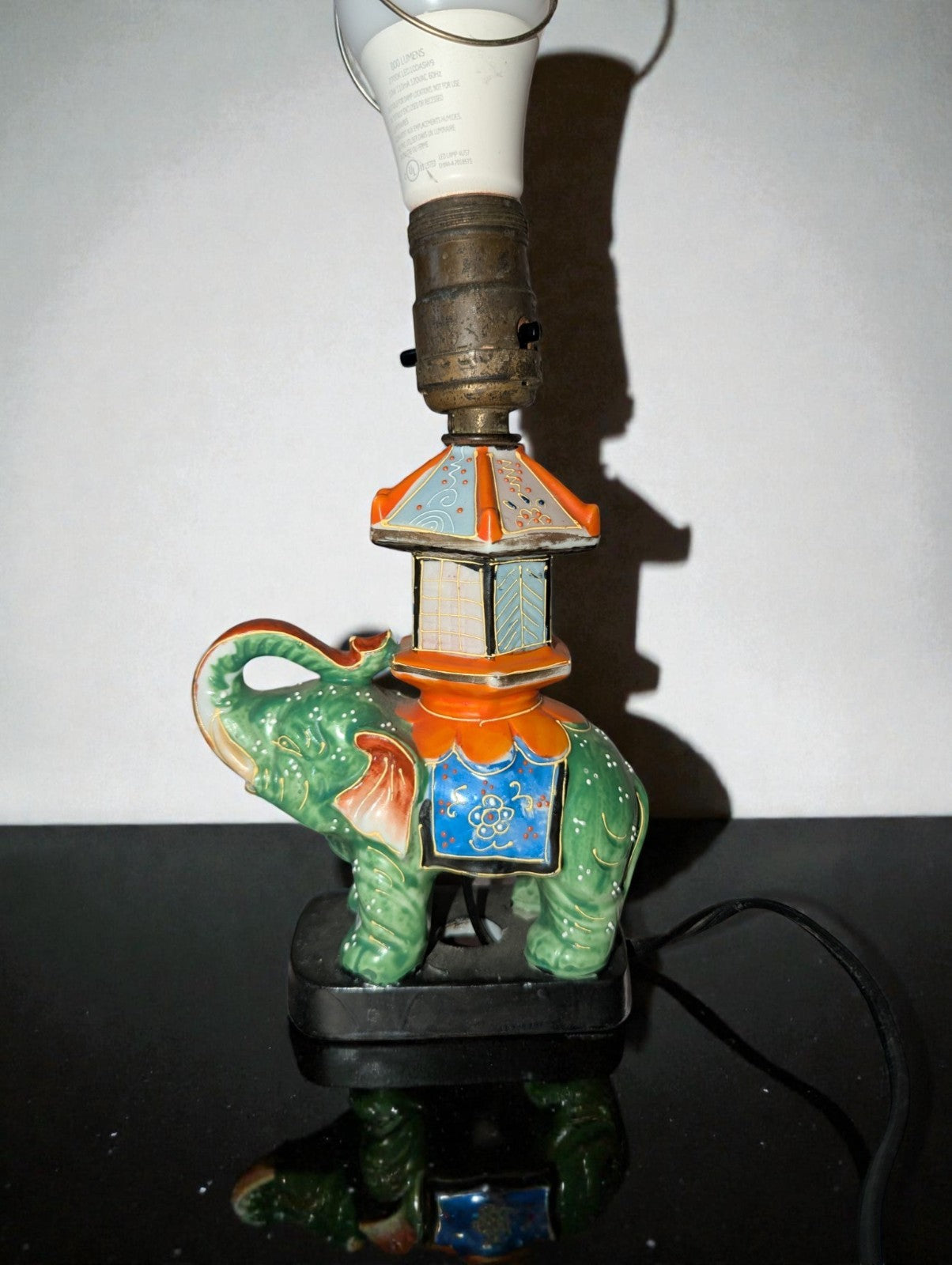 Vintage Japanese Satsuma Elephant Table Lamp, Works
