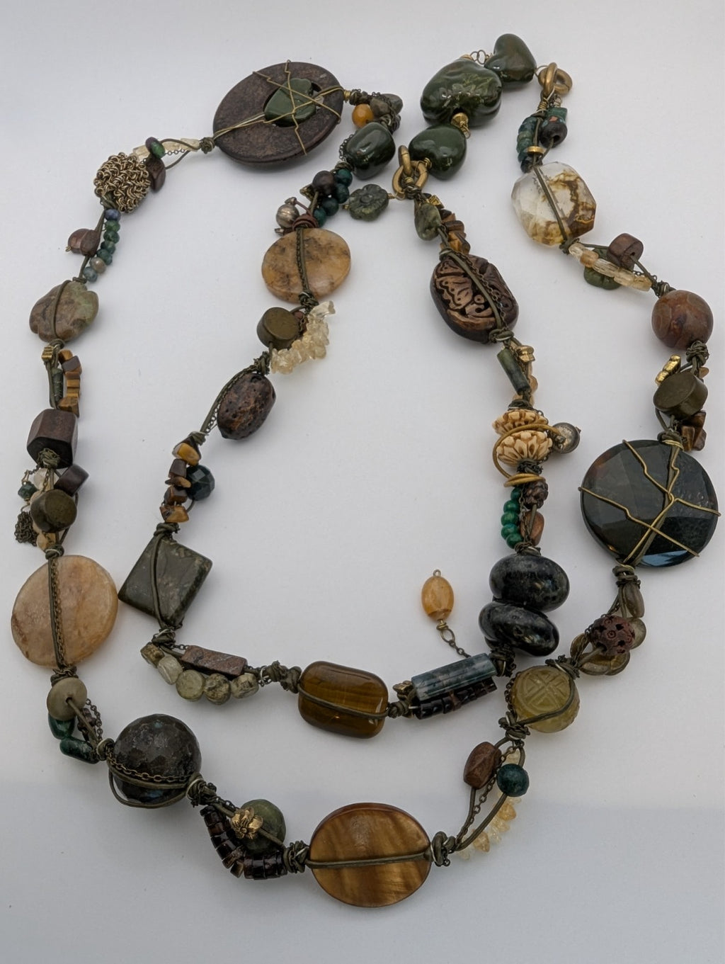 26" Natural Gemstone Necklace|Green Jasper, Quartz, Tiger's Eye