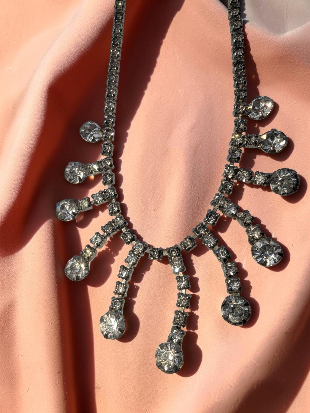 Vintage Garne Jewelry Rhinestone Choker Necklace15"