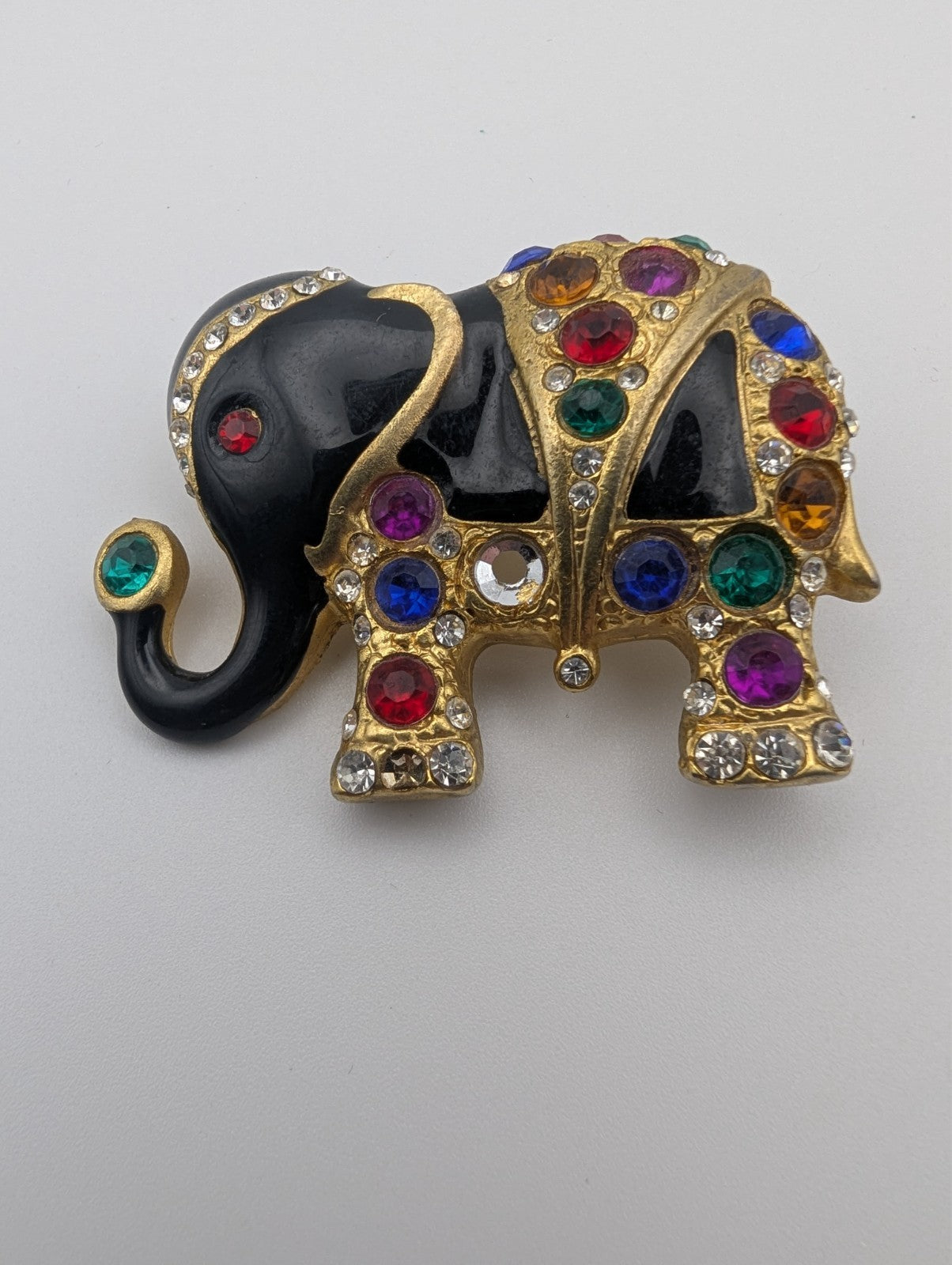 Vintage Elephant Multi-Color Crystal Brooch