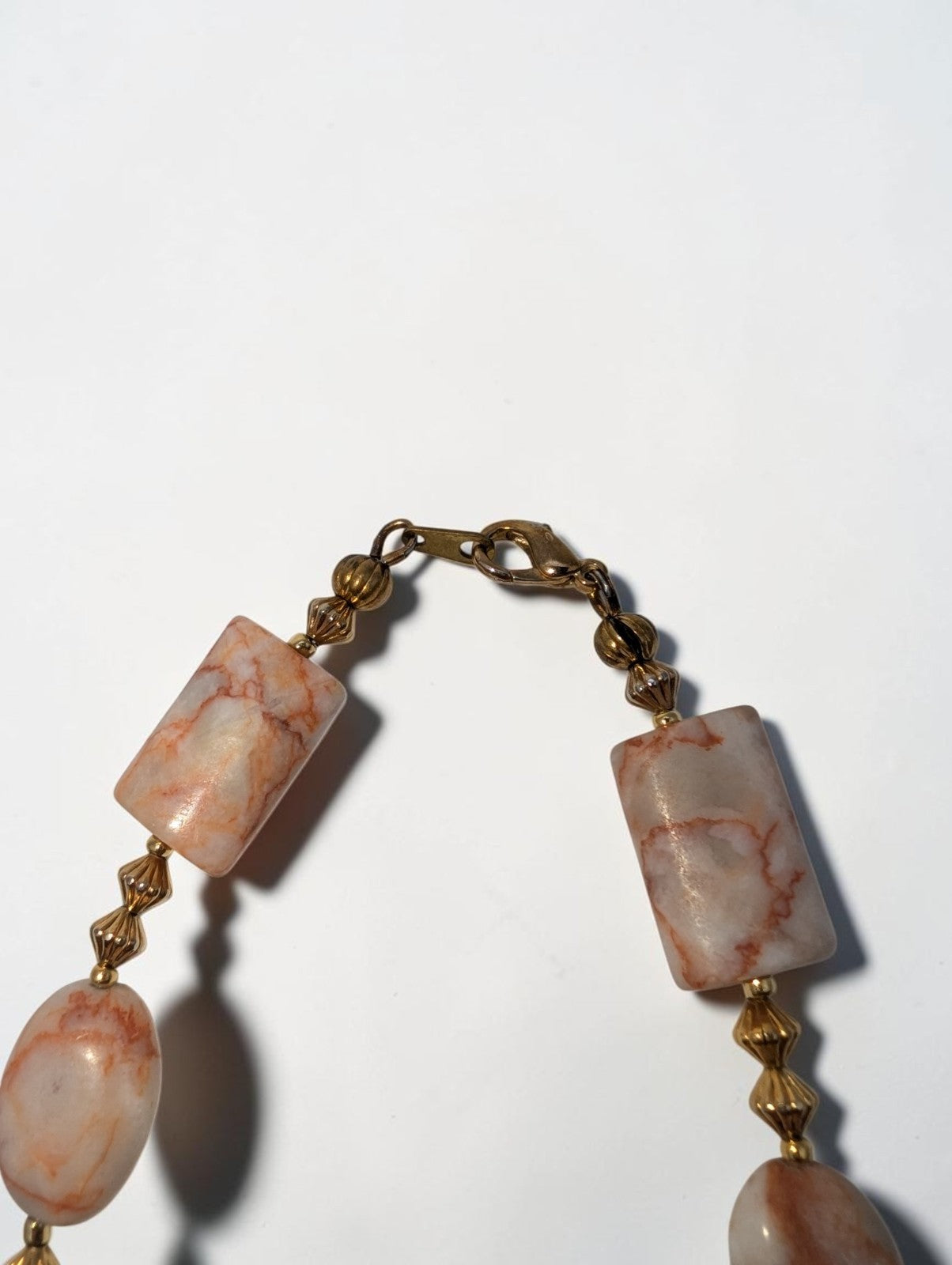 Vintage Jasper Pink and White Beaded Necklace, 18"