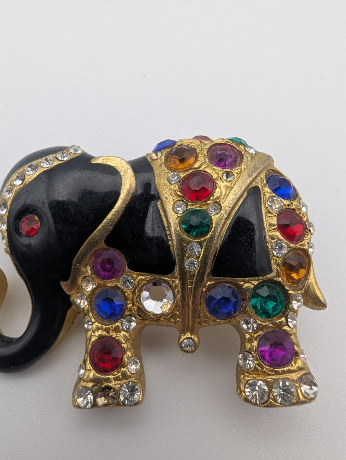 Vintage Elephant Multi-Color Crystal Brooch