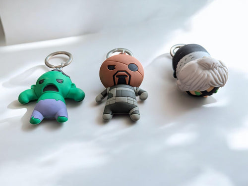 (3) Marvel 3D Keychains, Lot of 3 Nick Fury, Tsum Tsum Black Cat, Hulk