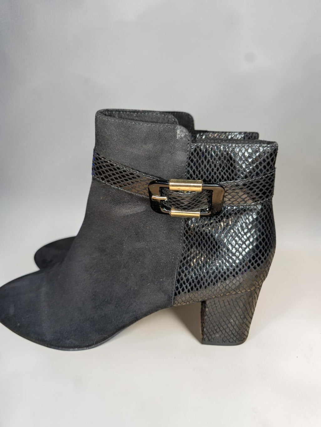 Karen Scott Ivvy Mixed Media Booties Black Faux Suede and Snakeskin, Size 10.5