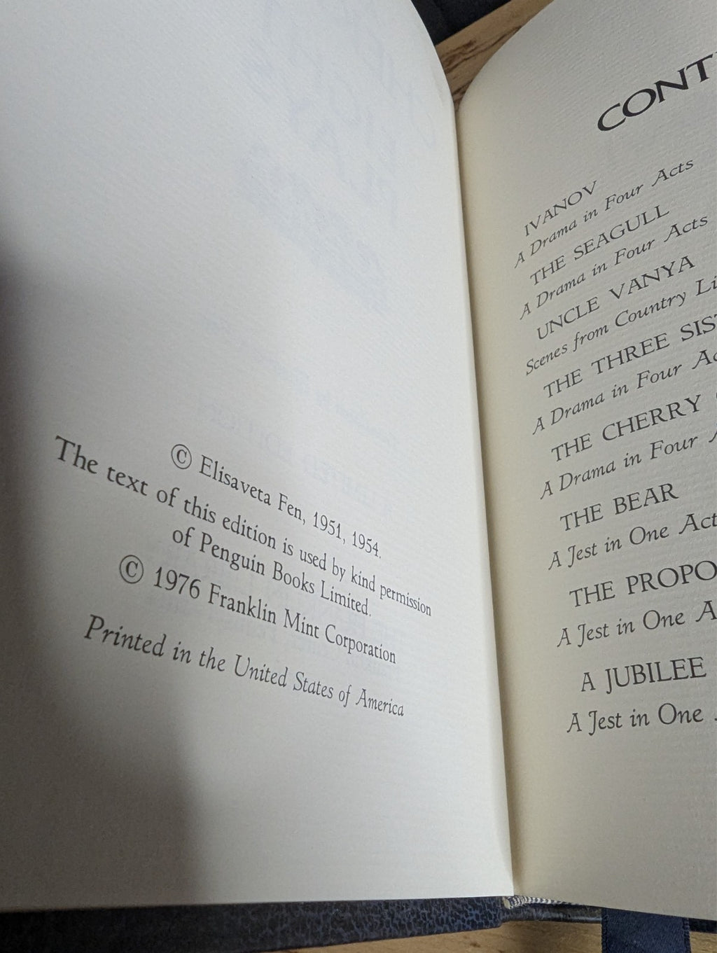 22K Gold Accent Eight Plays by Anton Chekhov 1976, Gold Gilded Page Edges Book