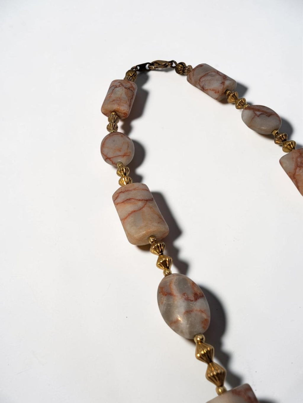 Vintage Jasper Pink and White Beaded Necklace, 18"
