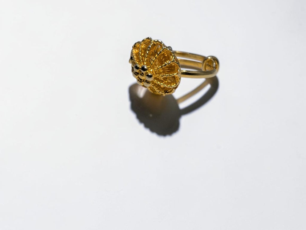 Gold Plated Indian Filigree Adjustable Ring, Comfortably Set at Size 4.5