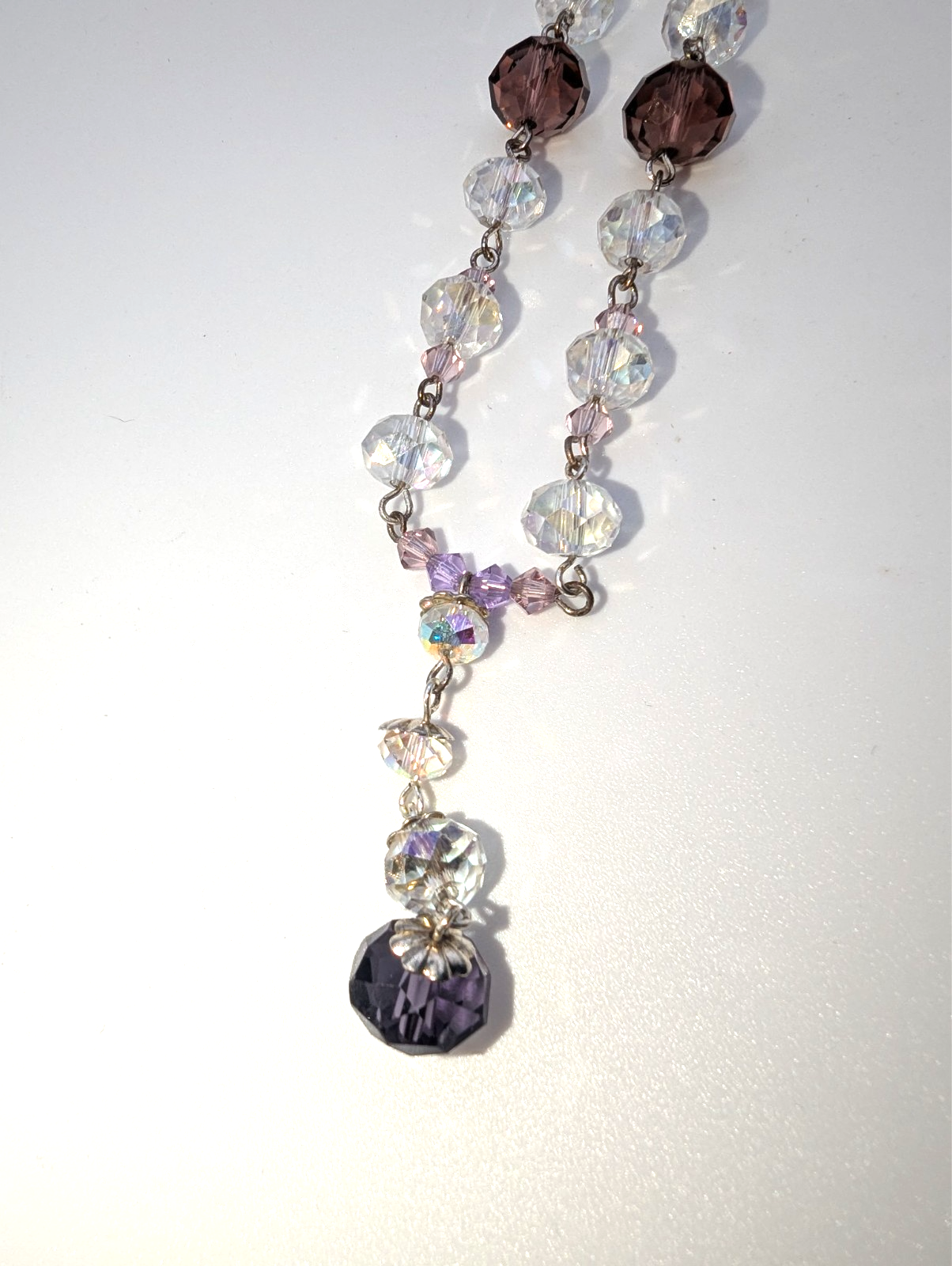 Vintage Aurora Borealis and Purple Faceted Glass Bead Necklace, 16"