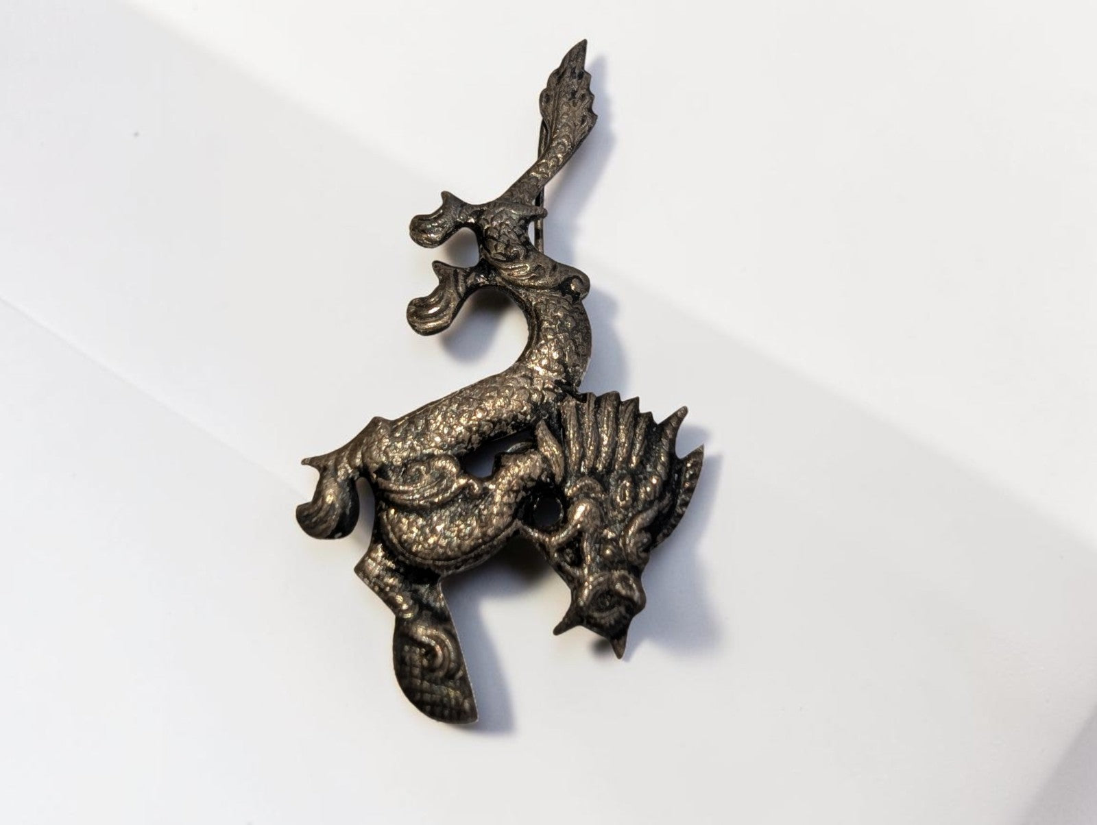 Vintage Dragon Pewter Brooch