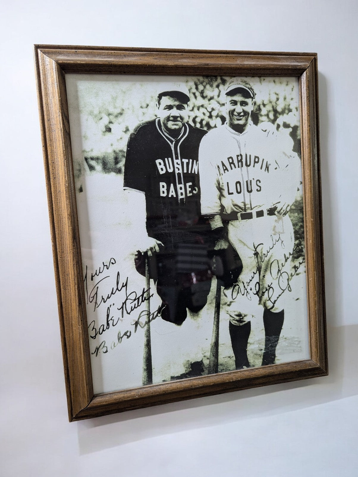 Babe Ruth and Lou Gehrig Photo Framed, Reproduction Signed