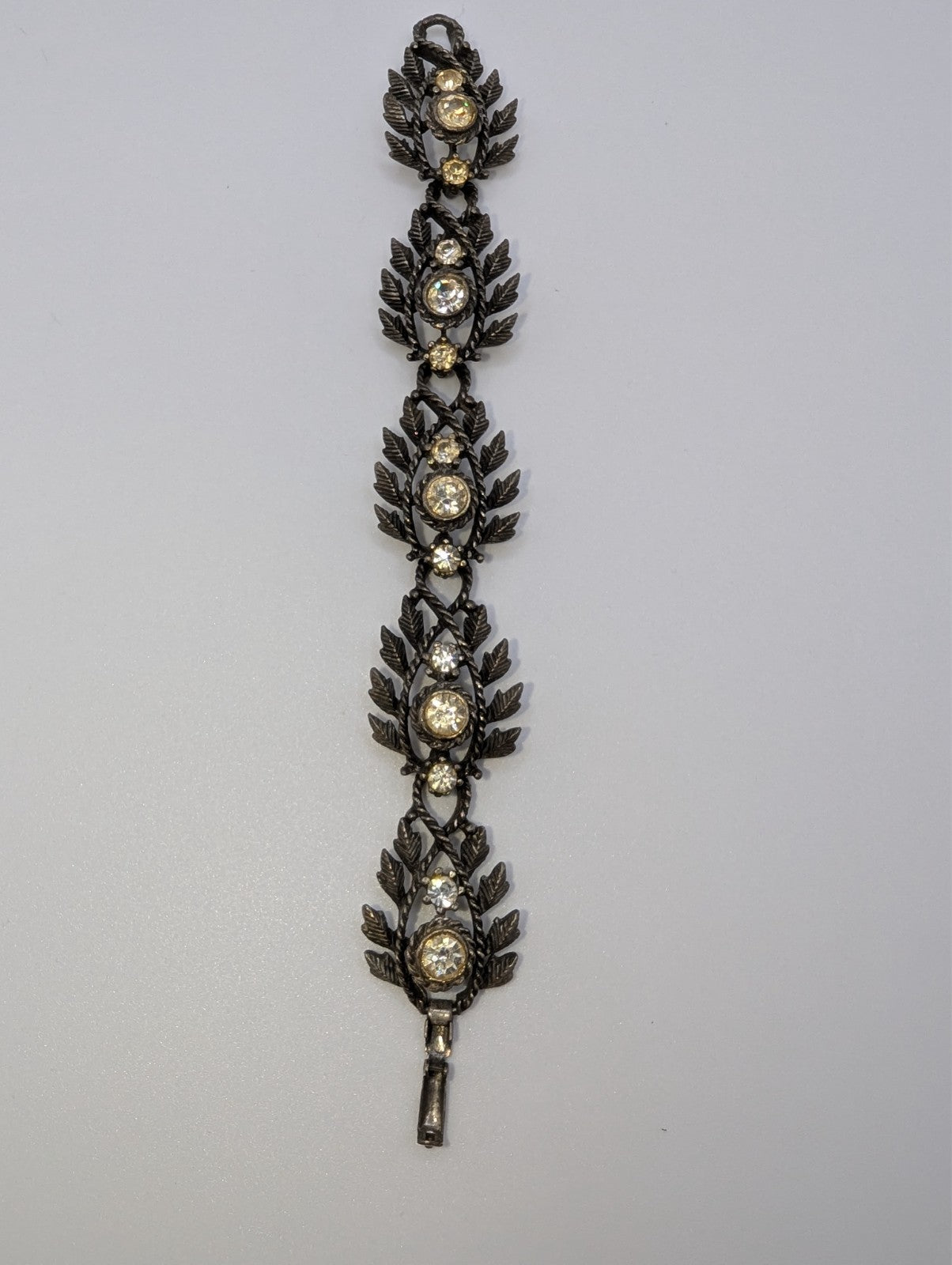Vintage Coro Rhinestone Leaf Link Bracelet, 6"