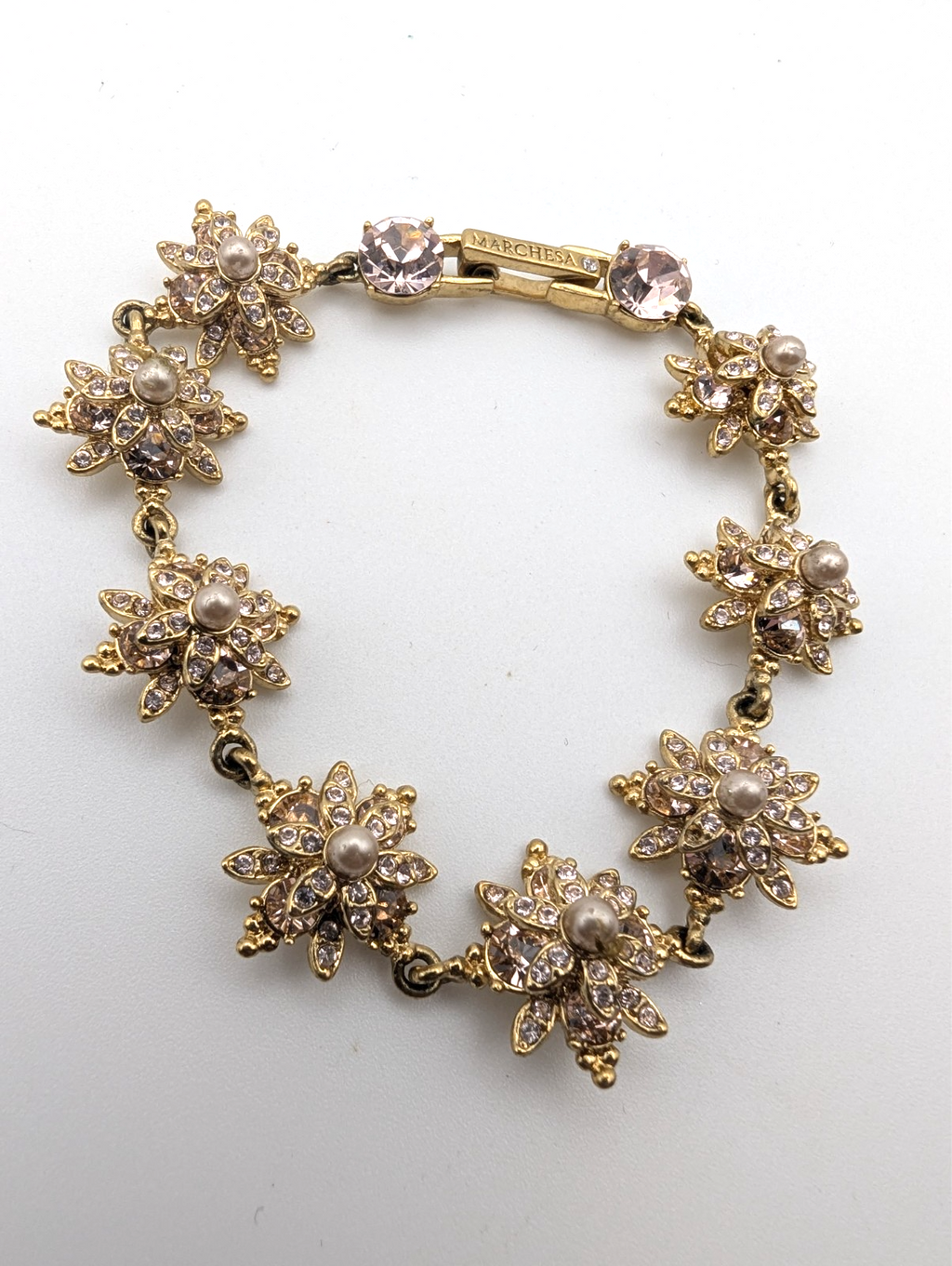 Marchesa Gold Tone Crystal and Faux Pearl Bracelet