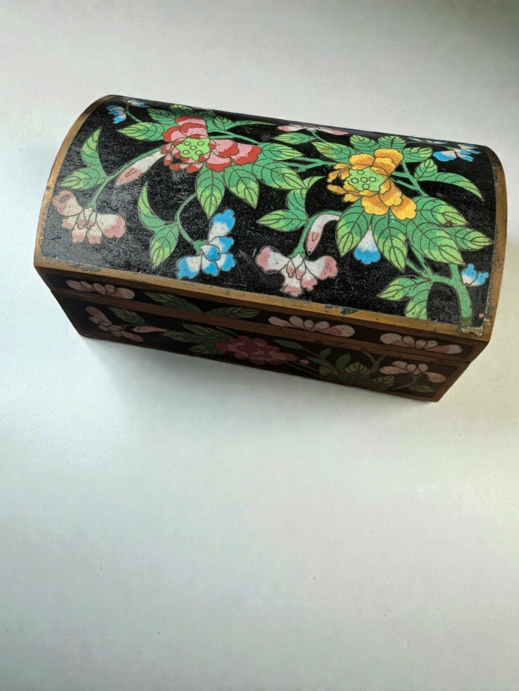 Antique Chinese Cloisonne Enamel Trinket Jewelry Box