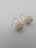 14K yellow gold white pearl cluster dangle earrings