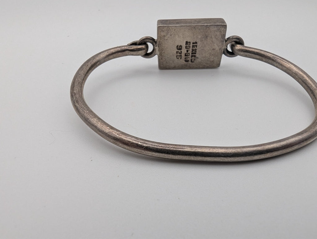 Sterling Silver Vintage Cuff Bracelet Red Stone, Stamped 925 Mexico 7"