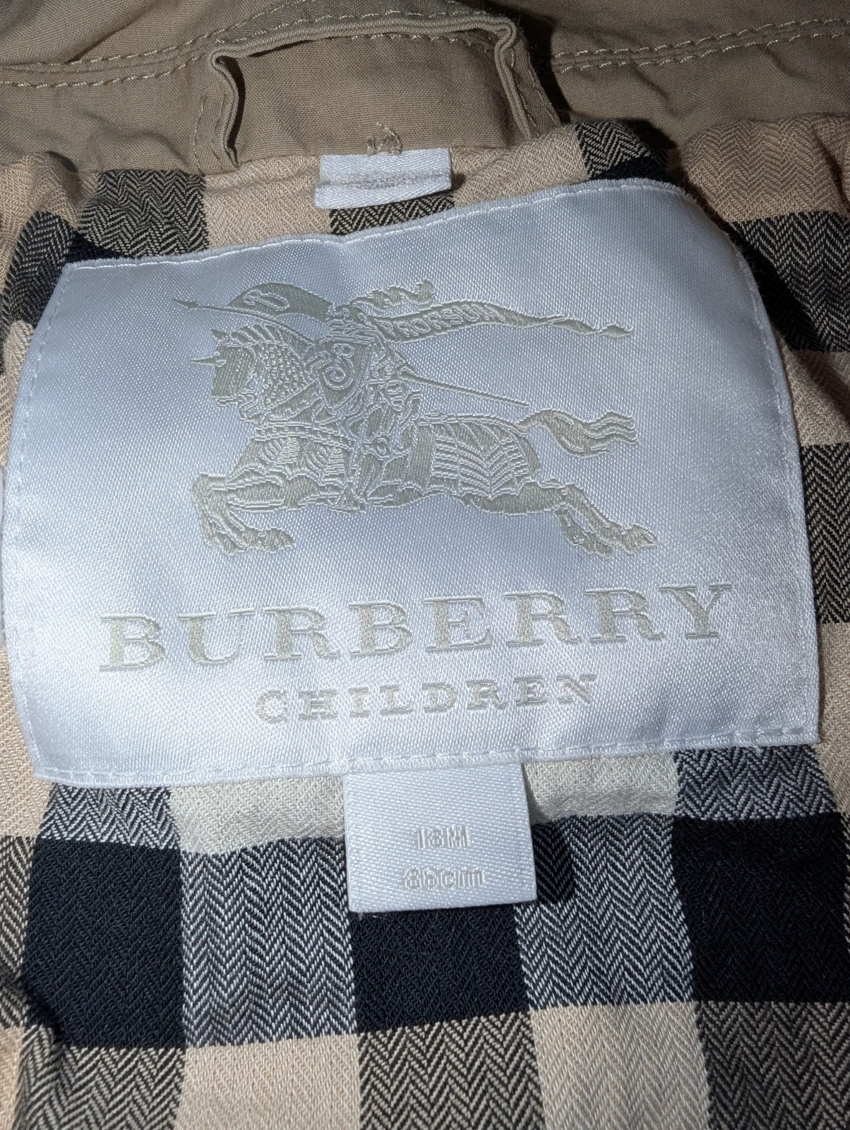 Burberry Kids' Trench Coat, Detatchable Hood, Iconic Nova Check Lining, 18 Month