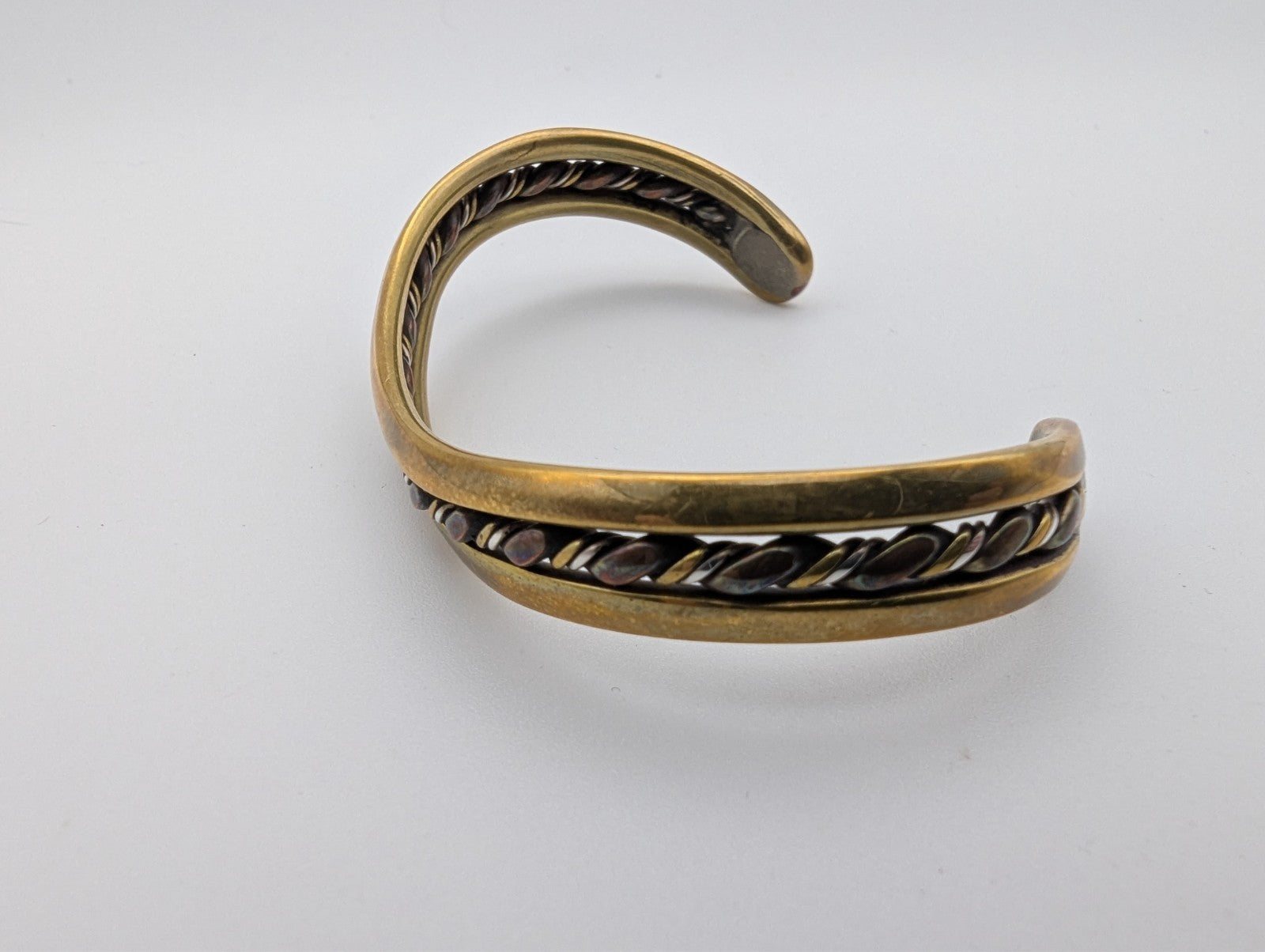 Vintage Sausalito Craftworks Silver and Brass Twisted Rope Cuff Bracelet, 7"