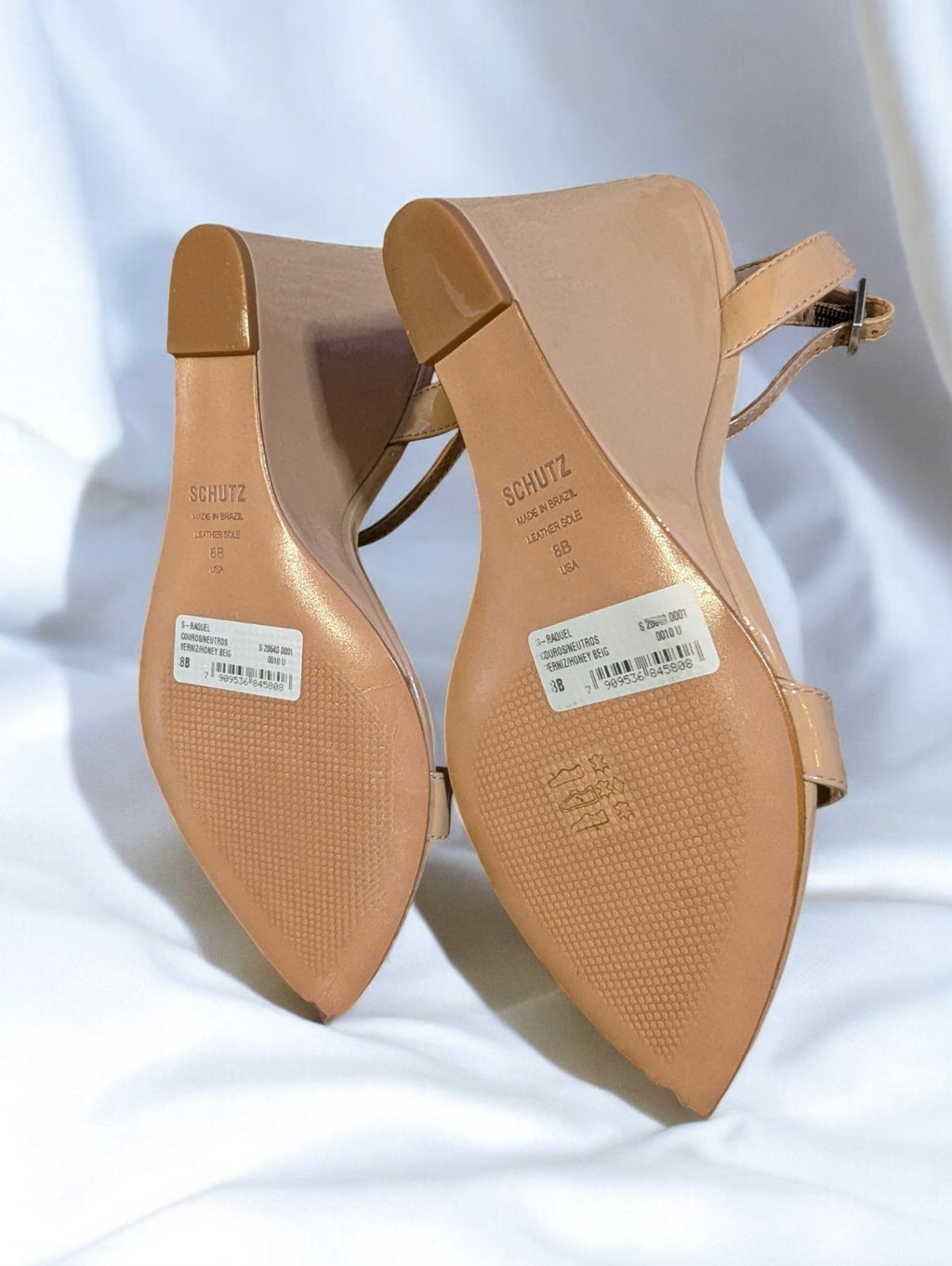 Schutz Rauel Patent Leather Wedge Sandal, Nude- Size 8