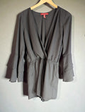 Saks Fifth Avenue Black, Deep Plunge Crepe Romper Jumpsuit, 3/4 Bell Sleeve, Sm