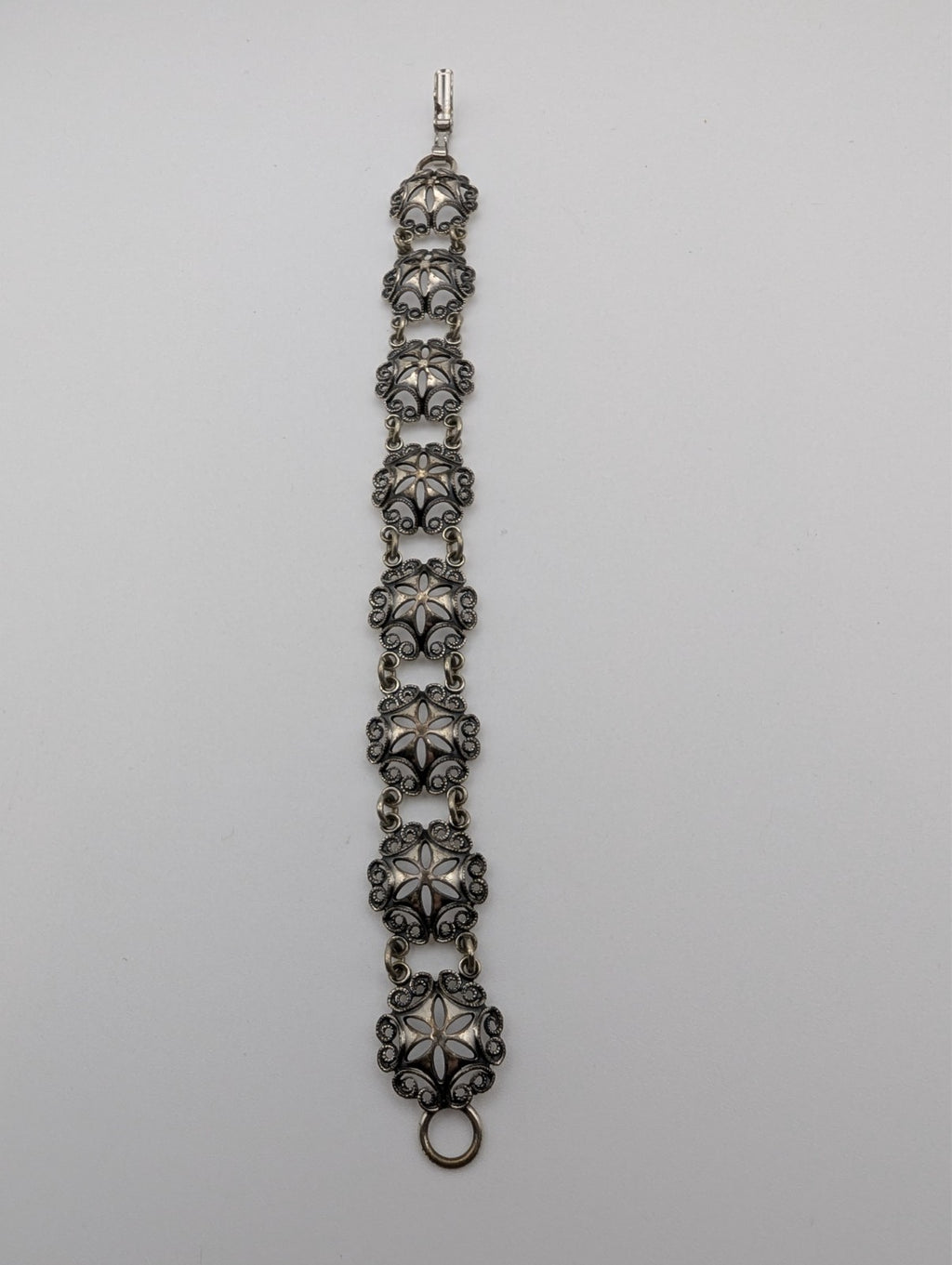 Antique Filigree Sterling Silver Chain Bracelet, 7"