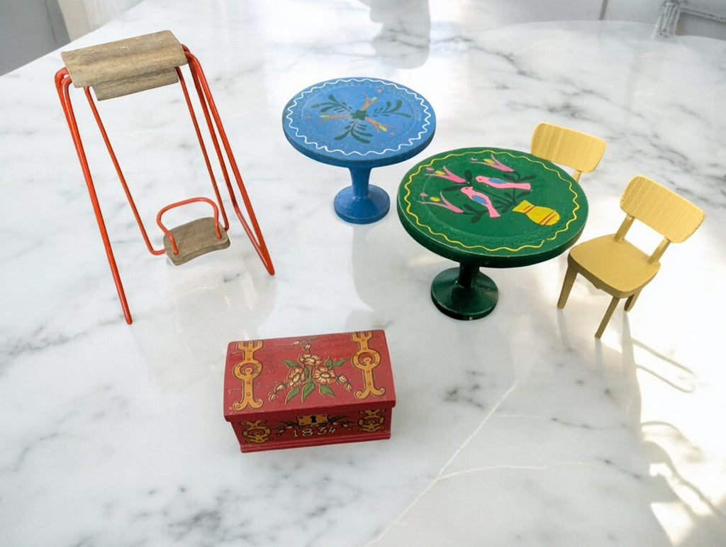Vintage Wooden Lundby and Fomerz Dollhouse Furniture Lot of 6