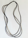 Silpada Liquid Sterling Silver Tube Bead and Leather Necklace 3 Strand, 30"