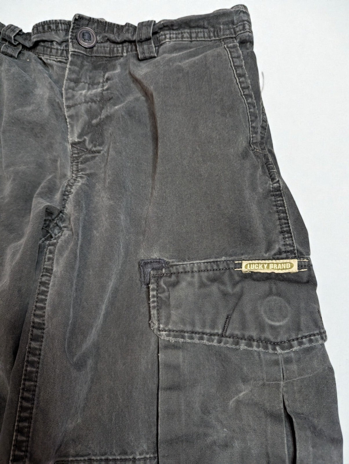 Y2K Vintage Lucky Brand Dungaree Cargo Pants Faded Black Wash Floral, Size 2/26