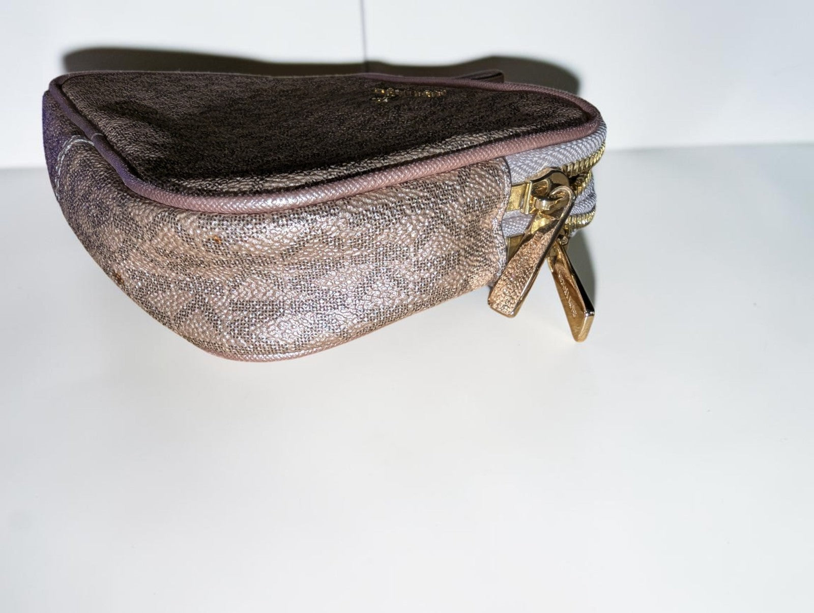 Michael Kors Jet Set Charm Double Zip Wristlet, Rose Gold Monogram Design