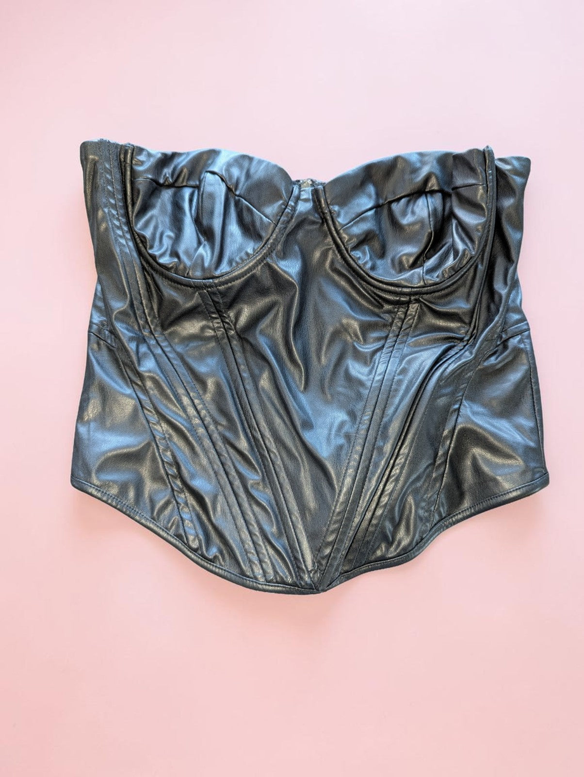 Fashion Nova Faux Leather Corset Top Set of 2, Black and Red, Size XL