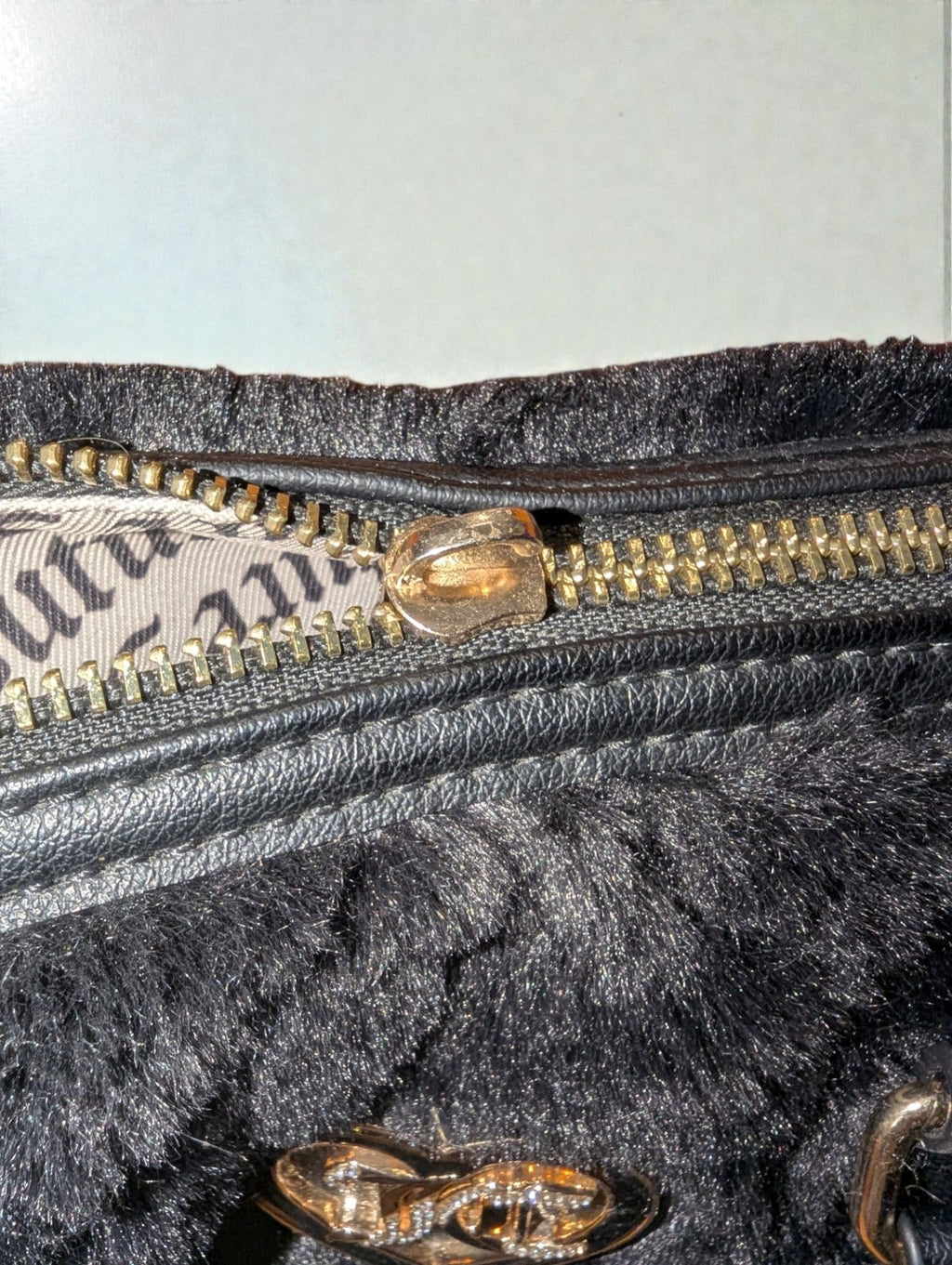 Juicy Couture Let's Get Cozy Plush Satchel Purse, Black