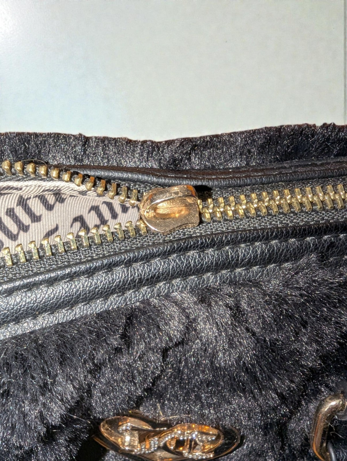 Juicy Couture Let's Get Cozy Plush Satchel Purse, Black