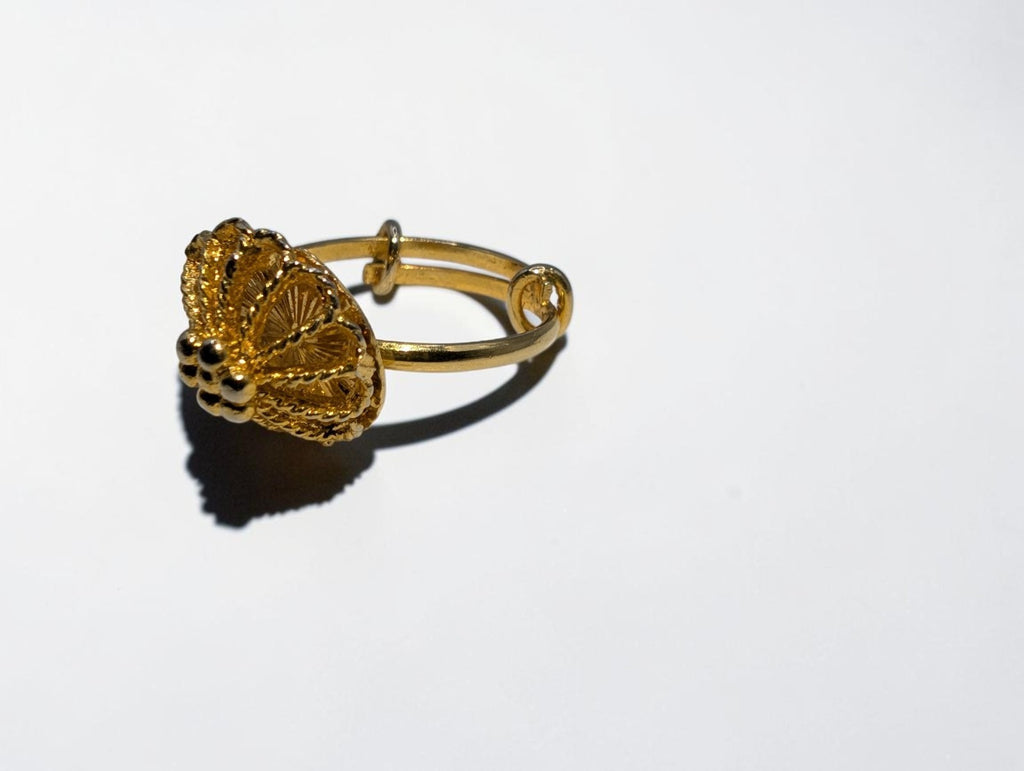 Gold Plated Indian Filigree Adjustable Ring, Comfortably Set at Size 4.5