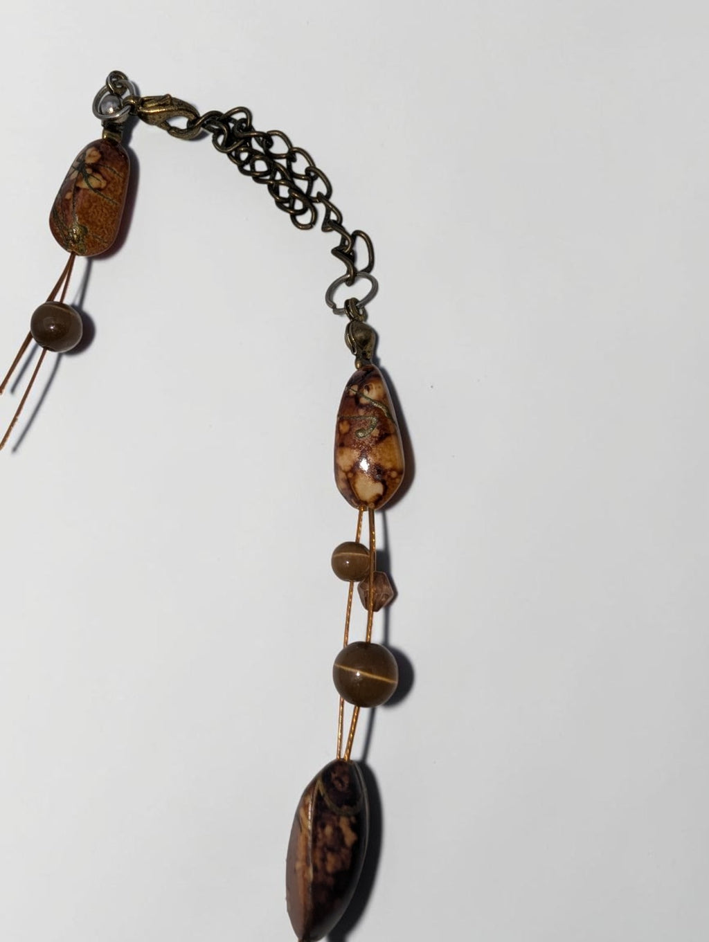 Polished Tiger's Eye Pendant Beaded Necklace, 14"
