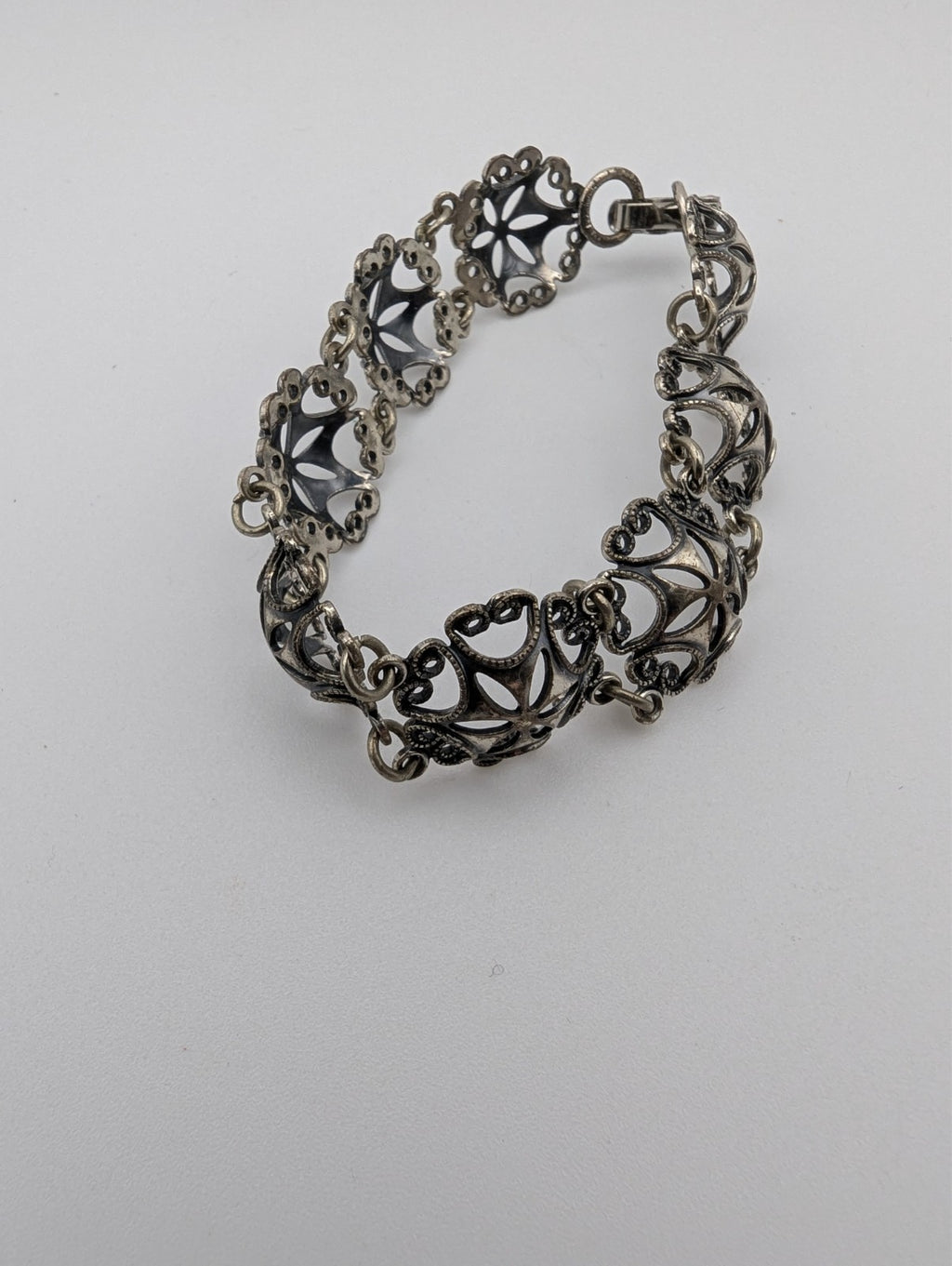 Antique Filigree Sterling Silver Chain Bracelet, 7"