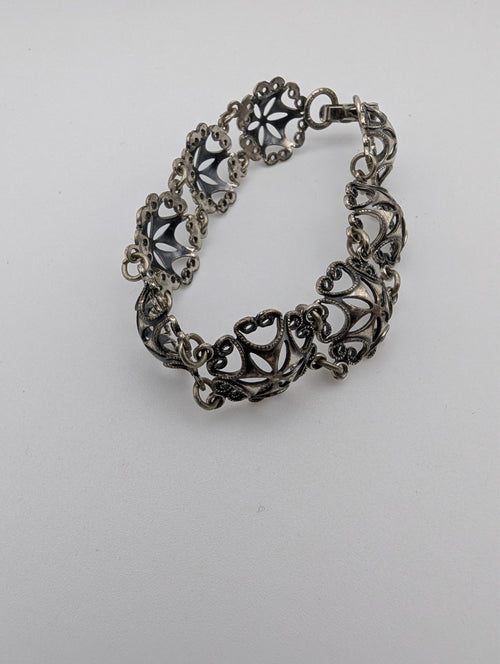 Antique Filigree Sterling Silver Chain Bracelet, 7"