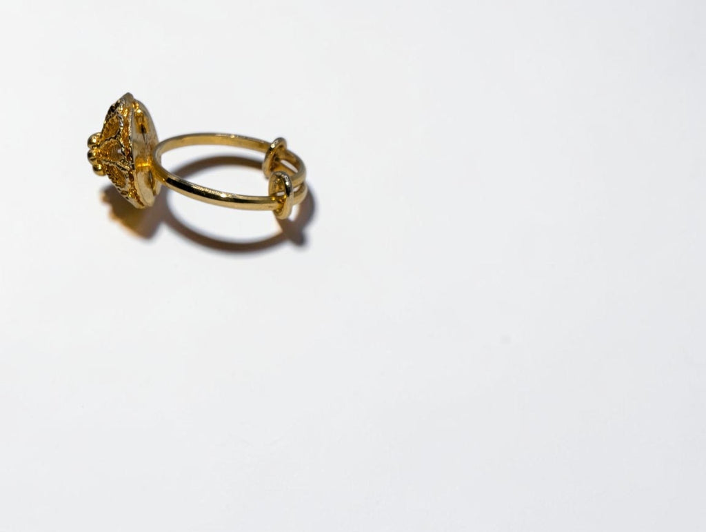 Gold Plated Indian Filigree Adjustable Ring, Comfortably Set at Size 4.5